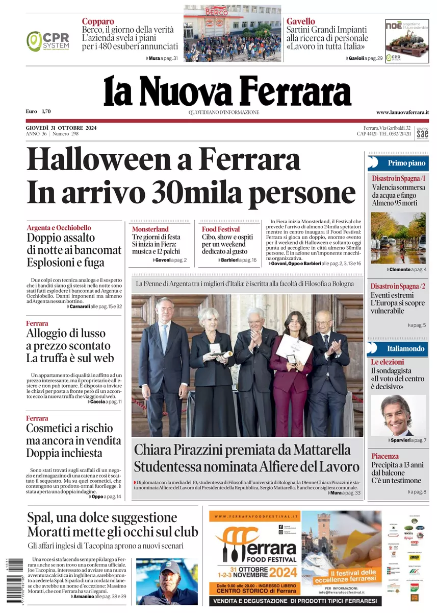 Prima-pagina-nuova ferrara-oggi-edizione-del-2024-10-31